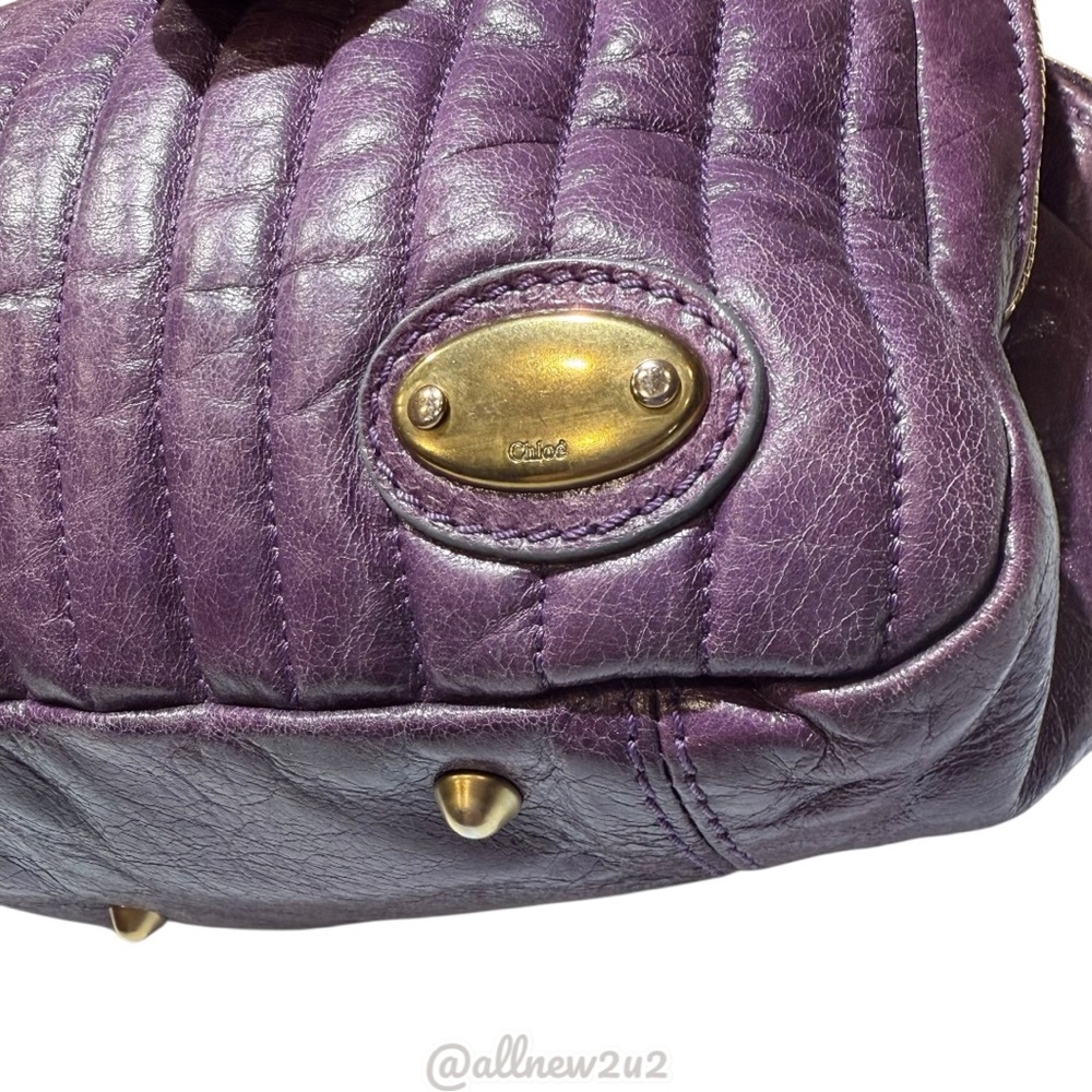 Chloe’ Bay Purple Quilted Satchel Brass Hdw Vint Handbag W/COA Multi-HOST Pick! - Picture 3 of 15